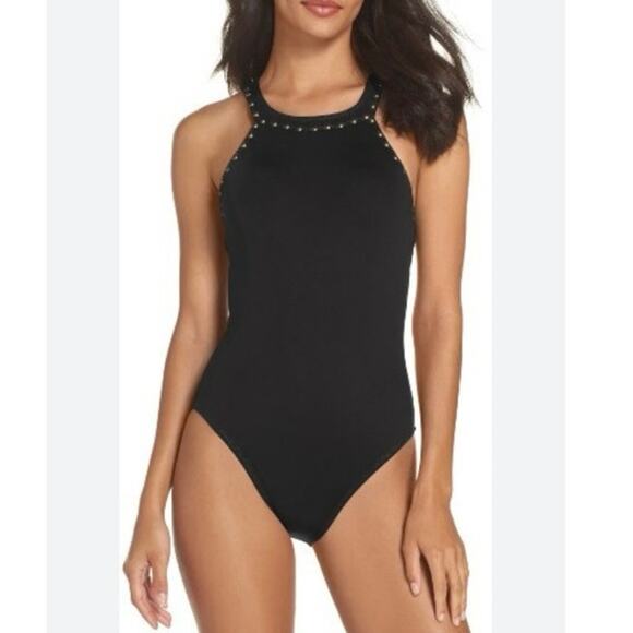 La Blanca Size US 6 Deco Studded One Piece Swimsuit Black